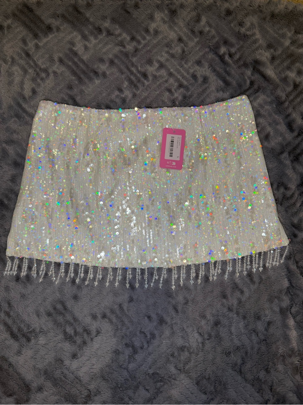 Edikted White Sequin Fringe Mini Skirt - Sparkling Party Skirt